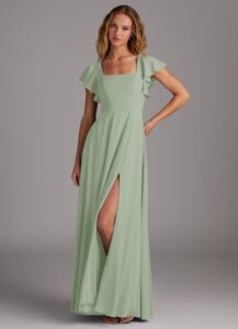 Dusty Sage A-Line Side Slit Stretch Chiffon Dress