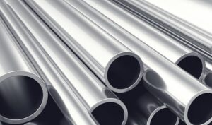 A shot of shiny stainless steel pipes placed on each other